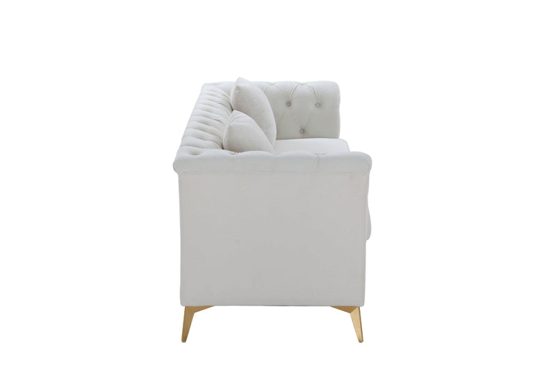 Modern Chesterfield Curved Sofa Tufted Velvet Couch 3 Seat Button Tufed Loveseat with Scroll Arms and ld Metal Legs for Living Room Bedroom Beige - Urban Living Furniture (Los Angeles, CA)