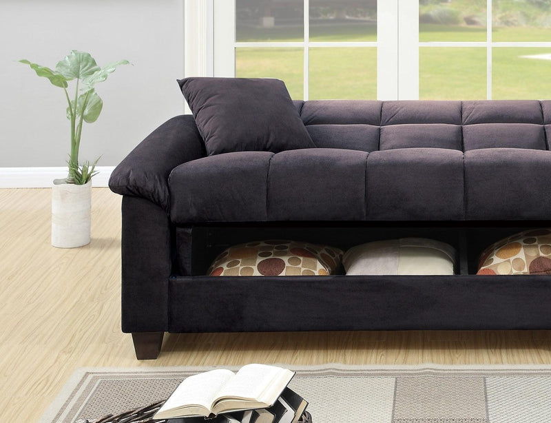 Contemporary Living Room Adjustable Sofa Ebony Microfiber Couch PlushStorage Couch 1pc Futon Sofa w Pillows - Urban Living Furniture (Los Angeles, CA)