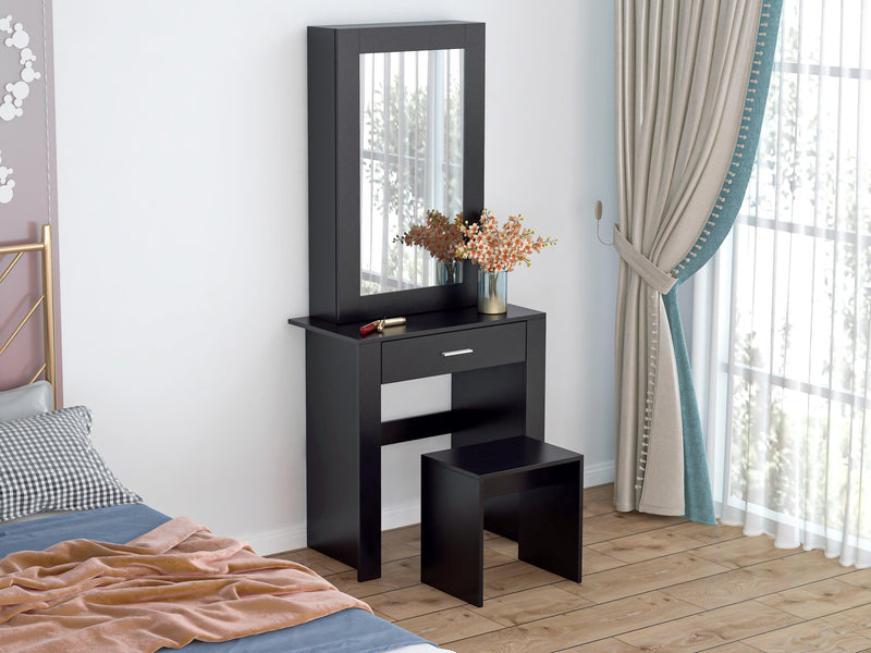 Vanity Desk with Mirror & Stool, Black Makeup Table withStorage Shelves & Drawer, Vanity Set for Girls Women - Urban Living Furniture (Los Angeles, CA)