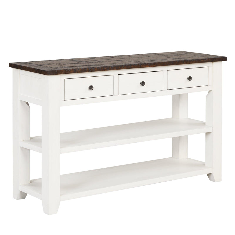 48'' Solid Pine Wood Top Console Table,Modern Entryway Sofa Side Table with 3Storage Drawers and 2 Shelves. Easy to Assemble (Antique White+ Brown Top) - Urban Living Furniture (Los Angeles, CA)