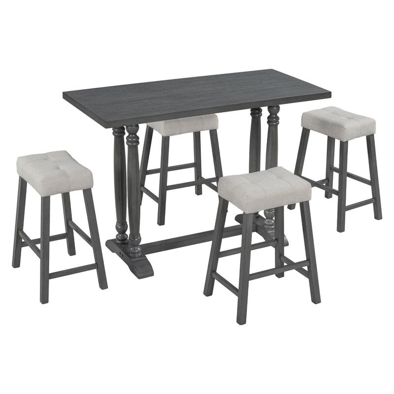 5-Piece Dining Table Set, Counter Height Dining Furniture with a Rustic Table and 4 Upholstered Stools for Kitchen, Dining Room (Gray) - Urban Living Furniture (Los Angeles, CA)