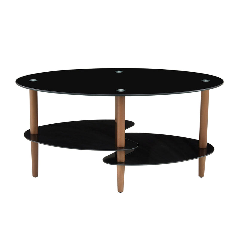 Black Oval glass coffee table,Modern table in living room Oak wood leg tea table 3-layer  glass table - Urban Living Furniture (Los Angeles, CA)