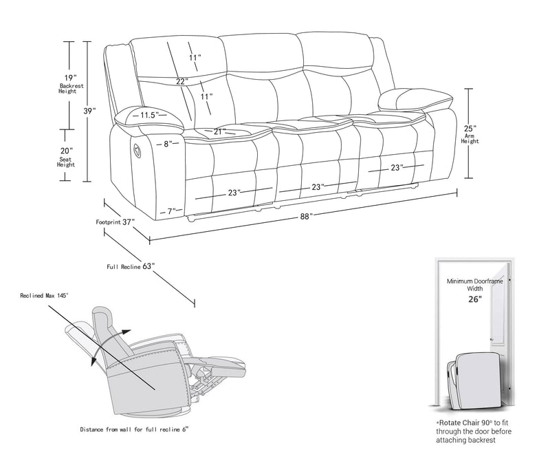 Global United Transitional Leather-Air Reclining Sofa - Urban Living Furniture (Los Angeles, CA)