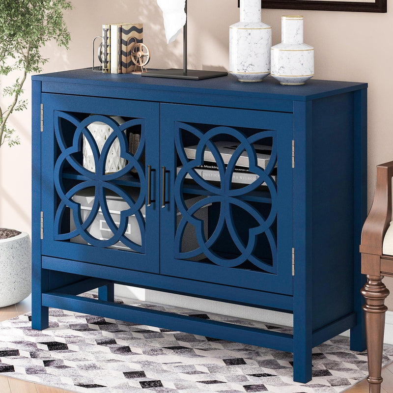 WoodStorage Cabinet with Doors and Adjustable Shelf, Entryway Kitchen Dining Room, Navy Blue - Urban Living Furniture (Los Angeles, CA)