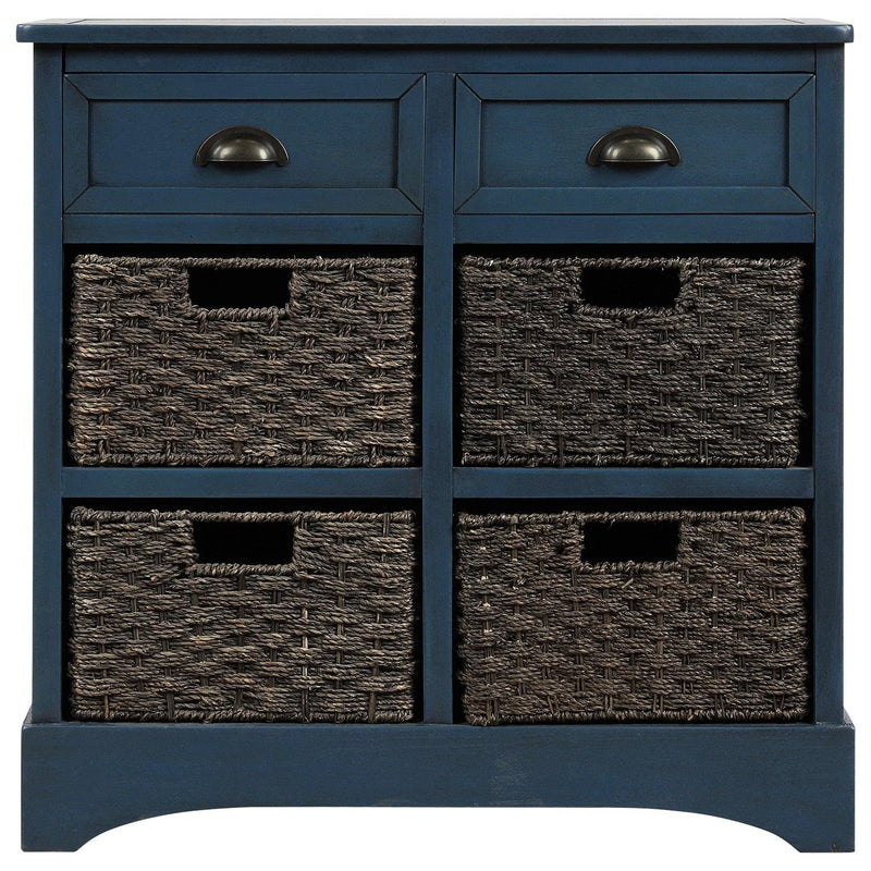 RusticStorage Cabinet with Two Drawers and Four  Classic Rattan Basket for Dining Room/Entryway/Living Room (Antique Navy) - Urban Living Furniture (Los Angeles, CA)