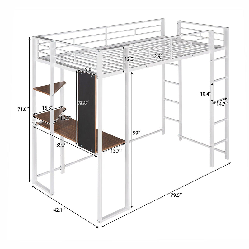 Twin Metal Loft Bed with 2 Shelves and one Desk ,WHITE - Urban Living Furniture (Los Angeles, CA)