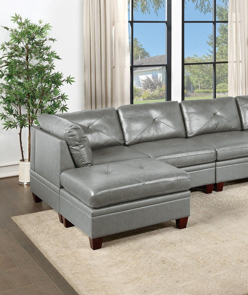 Genuine Leather Sectional Sofa Chair Ottomans 6pc Set Grey Tufted Couch Living Room Furniture - Urban Living Furniture (Los Angeles, CA)