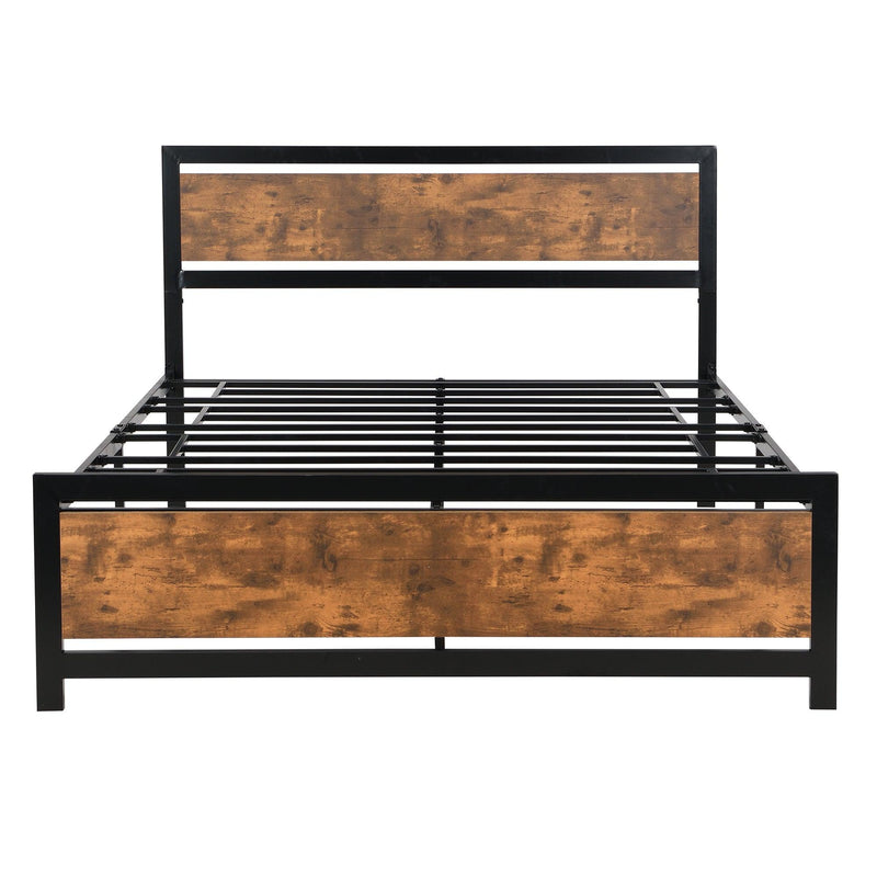 Metal and Wood Bed Frame with Headboard and Footboard ,Queen Size Platform Bed ,No Box Spring Needed, Easy to Assemble(Black) - Urban Living Furniture (Los Angeles, CA)