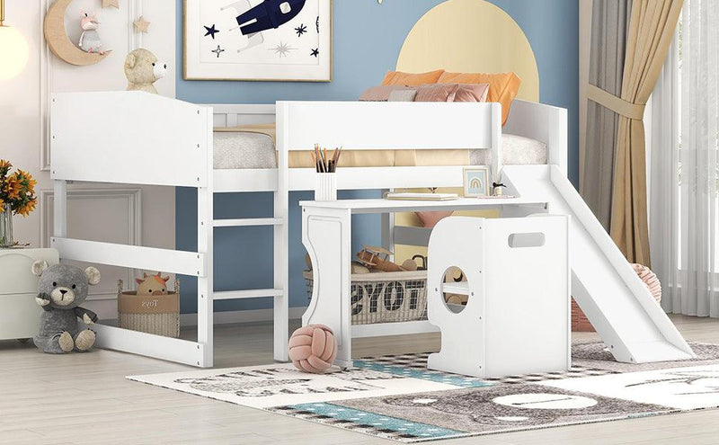 Low Study Full Loft Bed with Rolling Portable Desk and Chair,Multiple Functions Bed- White - Urban Living Furniture (Los Angeles, CA)