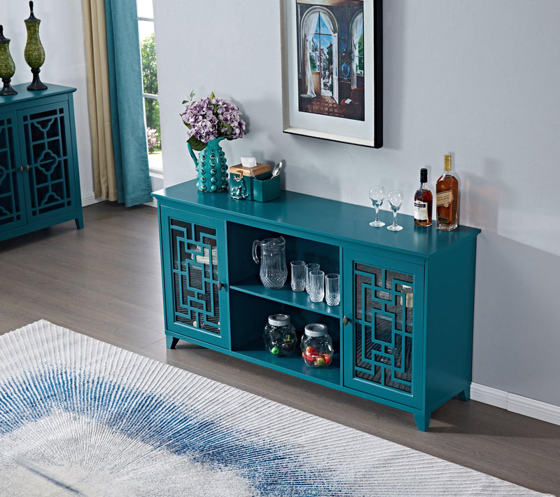 60” Sideboard Buffet Table with 2 Doors,Storage Cabinet with Adjustable Shelves, Teal Blue