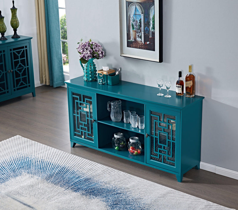 60” Sideboard Buffet Table with 2 Doors,Storage Cabinet with Adjustable Shelves, Teal Blue - Urban Living Furniture (Los Angeles, CA)