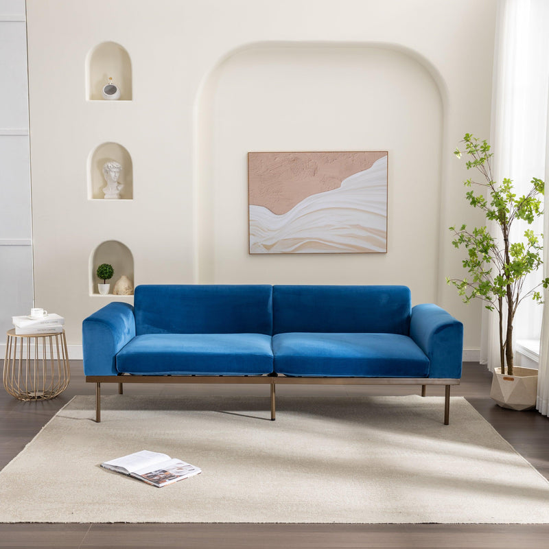 Modern Velvet Sofa with Metal Legs,Loveseat Sofa Couch with Two Pillows for Living Room and Bedroom,Blue - Urban Living Furniture (Los Angeles, CA)