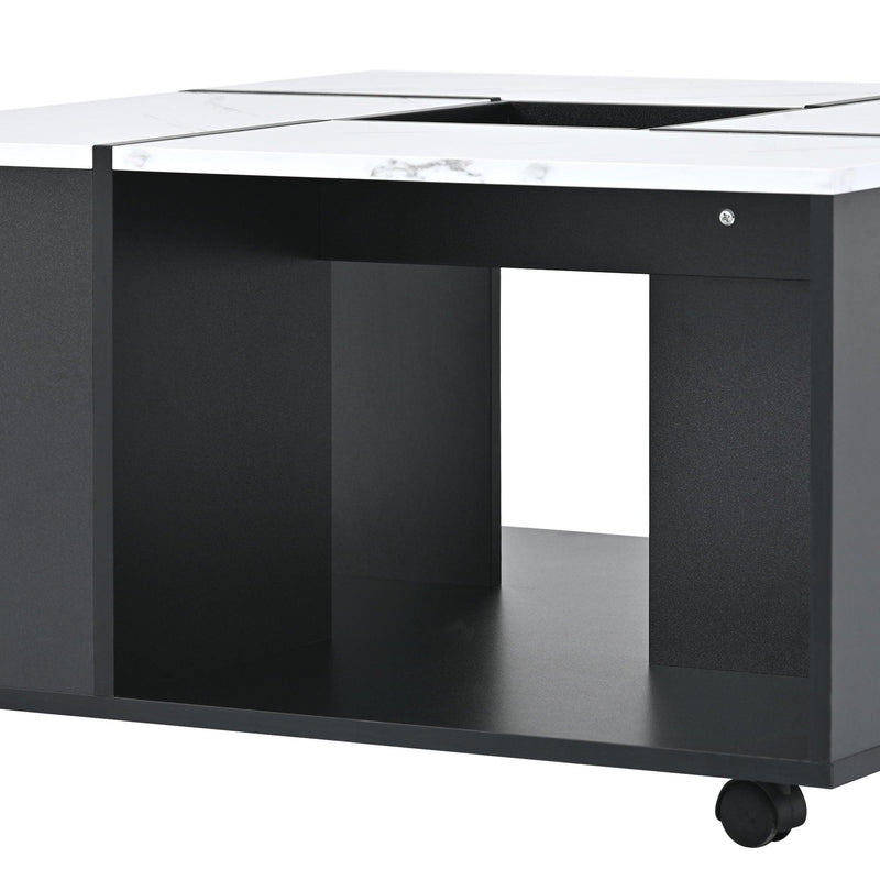 Modern 2-layer Coffee Table with Casters, Square Cocktail Table with Removable Tray，UV High-gloss Marble Design Center Table for Living Room，31.4”x 31.4” - Urban Living Furniture (Los Angeles, CA)