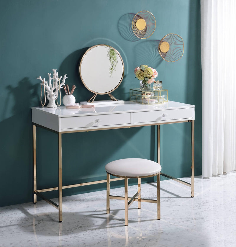 ACME Ottey Vanity Desk  in White High Gloss & Gold Finish AC00899 - Urban Living Furniture (Los Angeles, CA)