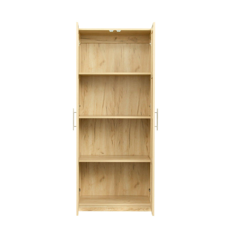 High wardrobe and kitchen cabinet with 2 doors and 3 partitions to separate 4Storage spaces, oak