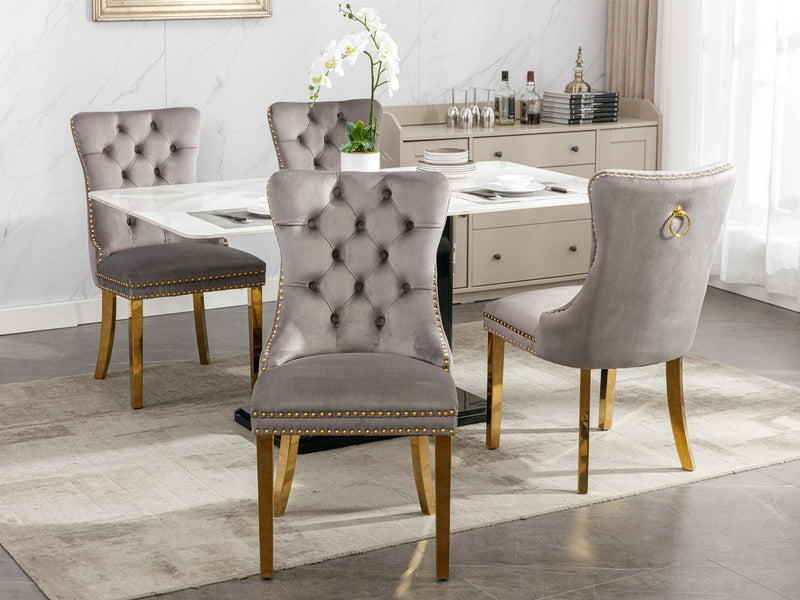 Nikki CollectionModern, High-end Tufted Solid Wood Contemporary Velvet Upholstered Dining Chair with Golden Stainless Steel Plating Legs,Nailhead Trim,Set of 2,Gray and Gold, SW1601GY - Urban Living Furniture (Los Angeles, CA)