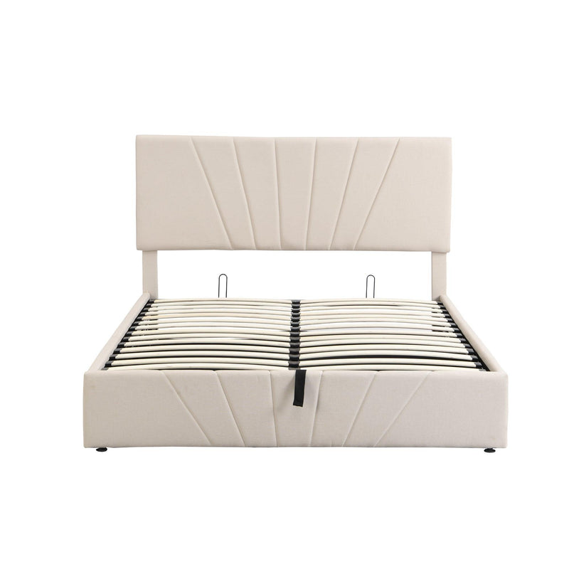 Queen size Upholstered Platform bed with a HydraulicStorage System - Beige