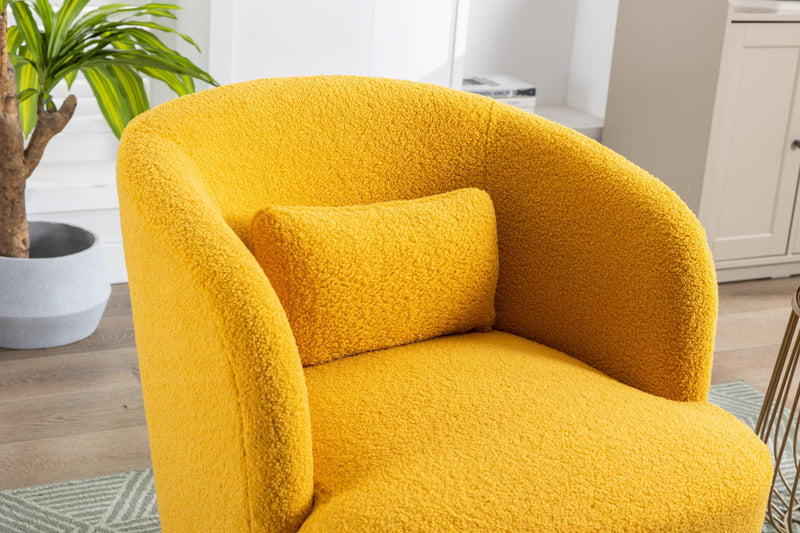 30.32"W Accent Chair Upholstered Curved Backrest Reading Chair Single Sofa Leisure Club Chair with Golden Adjustable Legs For Living Room Bedroom Dorm Room (Mustard Boucle)