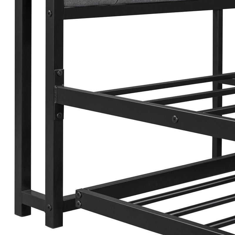 Queen Size Metal Platform Bed Frame with Twin size trundle, Upholstered headboard ，Sockets, USB Ports and Slat Support ,No Box Spring Needed，Black - Urban Living Furniture (Los Angeles, CA)