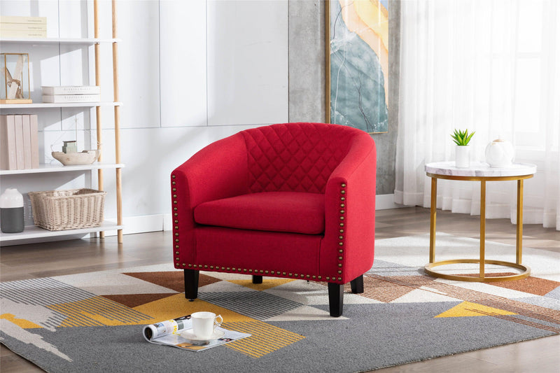 accent Barrel chair living room chair with nailheads and solid wood legs  Red  Linen - Urban Living Furniture (Los Angeles, CA)