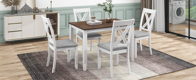 Rustic Minimalist Wood 5-Piece Dining Table Set with 4 X-Back Chairs for Small Places, White - Urban Living Furniture (Los Angeles, CA)