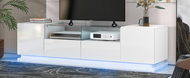 TV Stand with Tempered Glass,Modern High Gloss Entertainment Center for TVs Up to 70”, TV Cabinet withStorage and LED Color Changing Lights for Living Room, White - Urban Living Furniture (Los Angeles, CA)