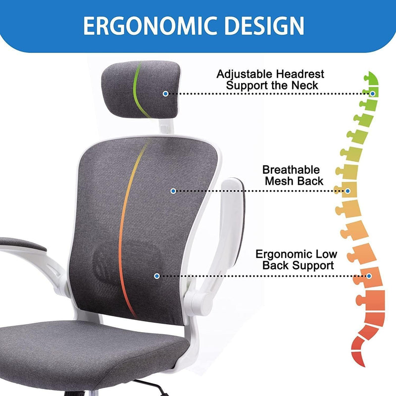 Office Chair Mesh High Back Computer Chair Height Adjustable Swivel Desk Chairs with Wheels,Adjustable Armrest Backrest Headrest,Grey - Urban Living Furniture (Los Angeles, CA)