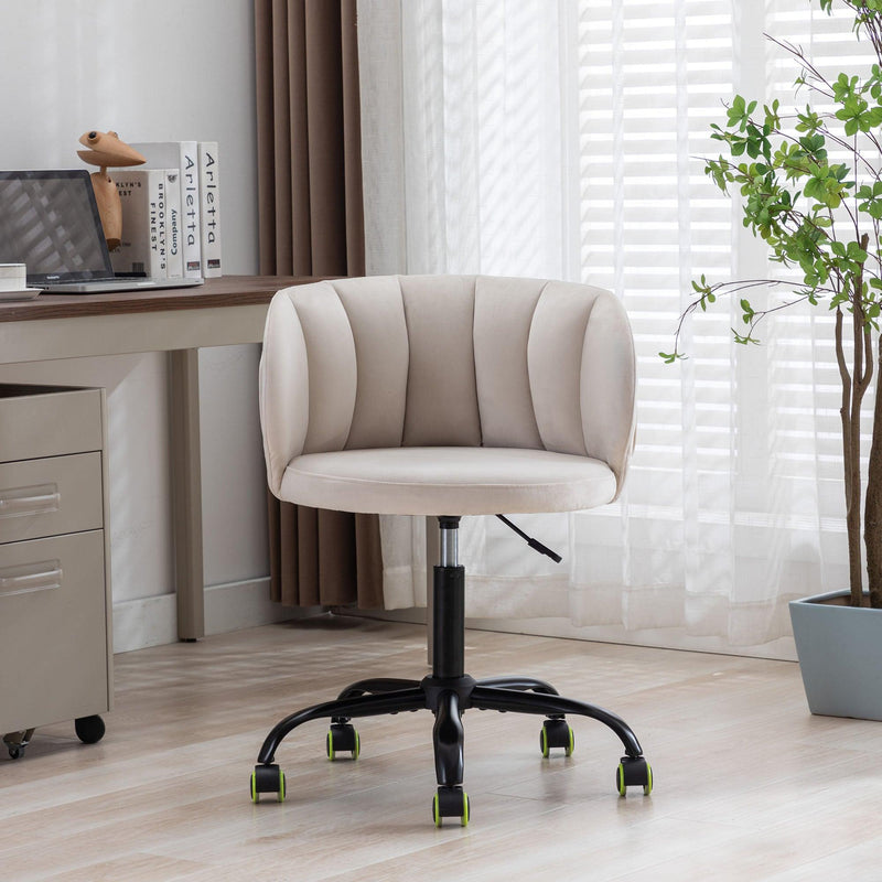 Zen Zone Velvet Leisure office chair, suitable for study and office, can adjust the height, can rotate 360 degrees, with pulley, Off-White