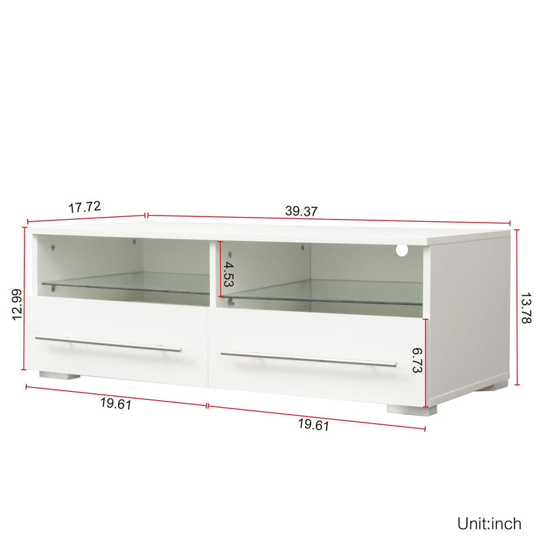 White TV cabinet has two drawers with dual end color-changing LED light strip - Urban Living Furniture (Los Angeles, CA)