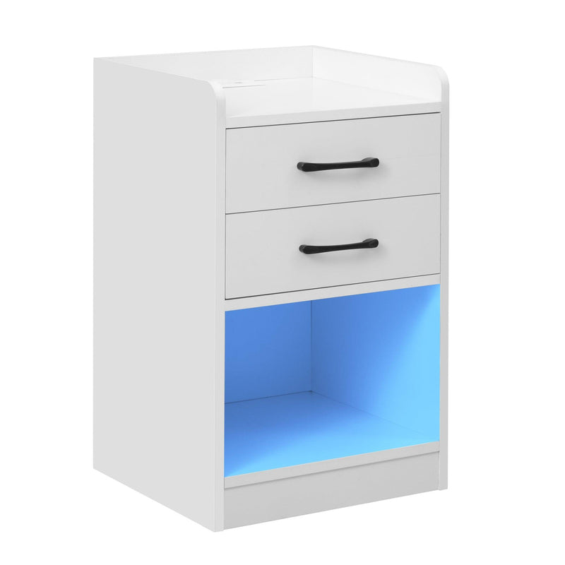 Nightstand with 2 Drawers and Cabinet,USB Charging Ports,Wireless Charging and Remote Control LED Light-White - Urban Living Furniture (Los Angeles, CA)