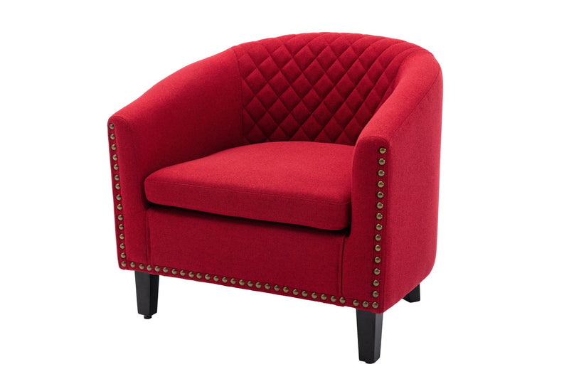 accent Barrel chair living room chair with nailheads and solid wood legs  Red  Linen - Urban Living Furniture (Los Angeles, CA)