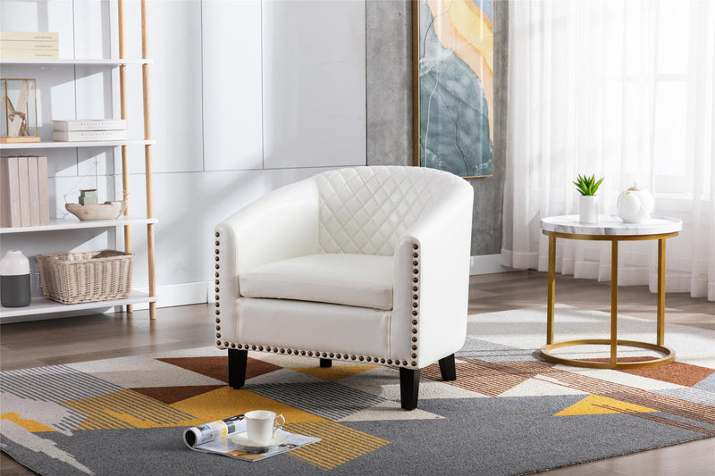 accent Barrel chair living room chair with nailheads and solid wood legs  white  pu leather - Urban Living Furniture (Los Angeles, CA)