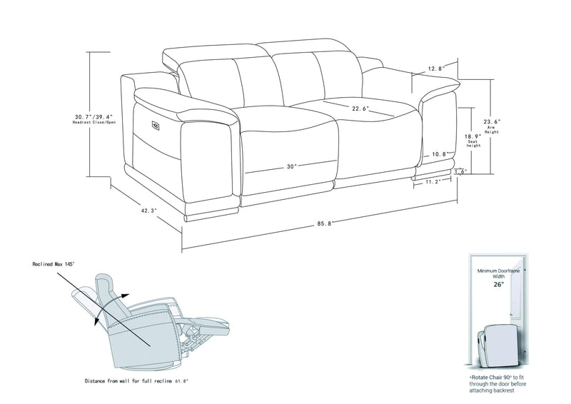 Global United Genuine Italian Leather Power Reclining Sofa - Urban Living Furniture (Los Angeles, CA)