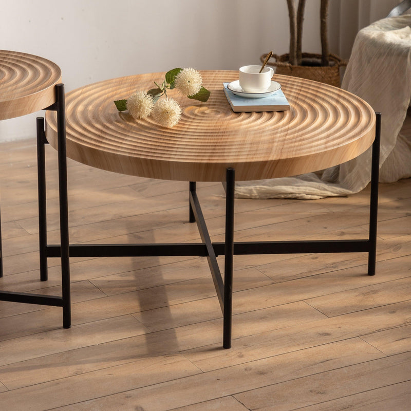 Modern  Thread Design Round Coffee Table ,  MDF  Table Top with Cross Legs Metal Base(Two-piece Set) - Urban Living Furniture (Los Angeles, CA)