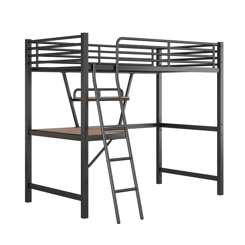 Twin Size Loft Metal&MDF Bed with Desk and Shelf, Black - Urban Living Furniture (Los Angeles, CA)