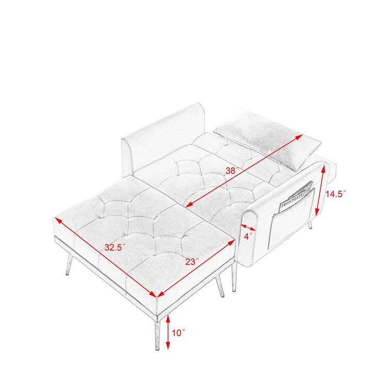 Recline Sofa Chair with Ottoman, Two Arm Pocket and Wood Frame include 1 Pillow, Grey (40.5”x33”x32”)