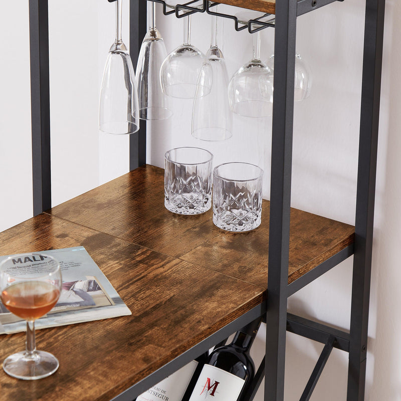 Bar table with bottle holder and glass holder, multifunctional high bar table, can hold 8 bottles of wine and 9 glasses, with sideStorage.(Rustic Brown,53.3’’w x 15.75’’d x 36.4’’h) - Urban Living Furniture (Los Angeles, CA)