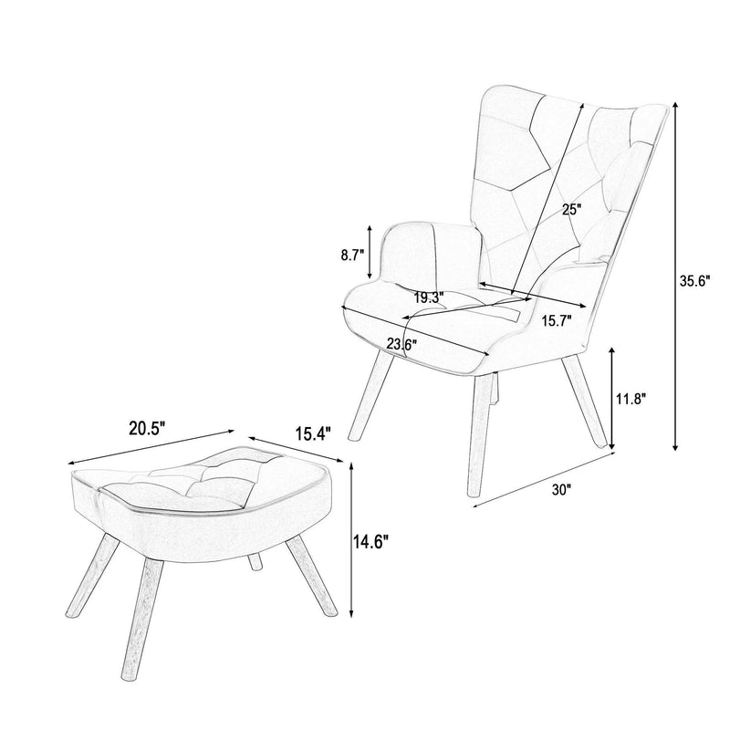 Accent Chair with Ottoman, Living Room Chair and Ottoman Set, Comfy Side Armchair for Bedroom, Creative Splicing Cloth Surface, Blue - Urban Living Furniture (Los Angeles, CA)