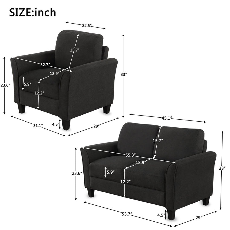 Living Room Furniture Armrest Single chair and Loveseat Sofa (Black) - Urban Living Furniture (Los Angeles, CA)