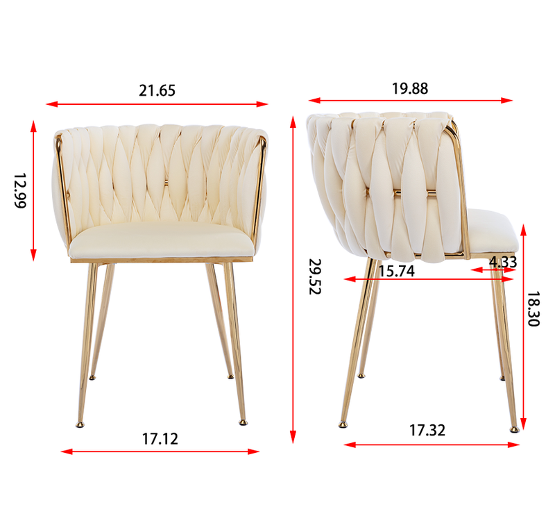 Modern Design Golden Metal Frame Velvet Fabric Dining Chair with Golden Legs,Set of 2,Ivory