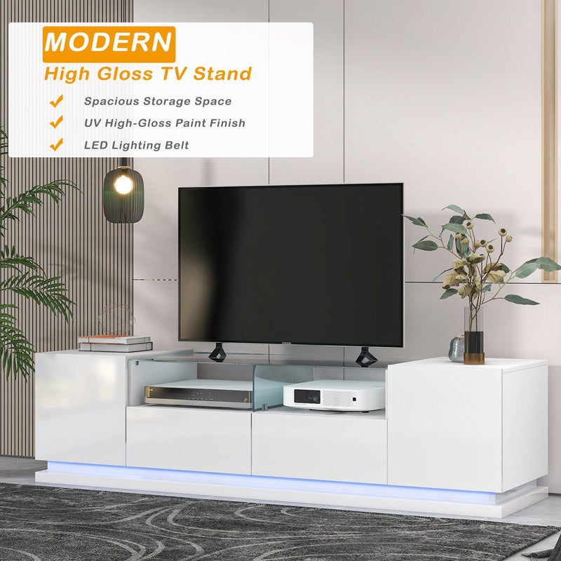 TV Stand with Tempered Glass,Modern High Gloss Entertainment Center for TVs Up to 70”, TV Cabinet withStorage and LED Color Changing Lights for Living Room, White - Urban Living Furniture (Los Angeles, CA)