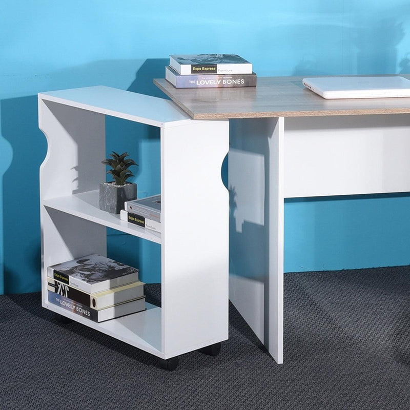 47.4" L Computer Desk with movable bookcase, oak & white - Urban Living Furniture (Los Angeles, CA)