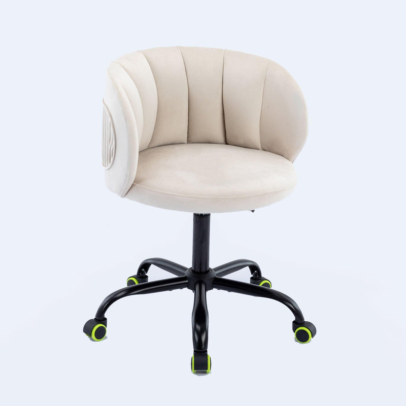 Zen Zone Velvet Leisure office chair, suitable for study and office, can adjust the height, can rotate 360 degrees, with pulley, Off-White - Urban Living Furniture (Los Angeles, CA)