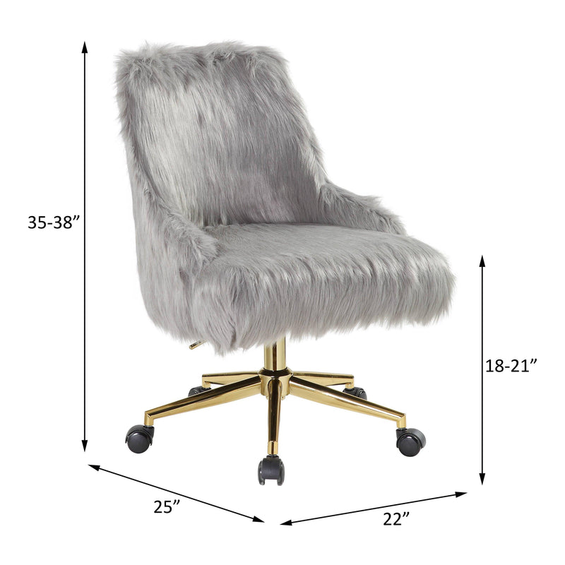ACME Arundell II Office Chair in Gray Faux Fur & Gold Finish OF00123