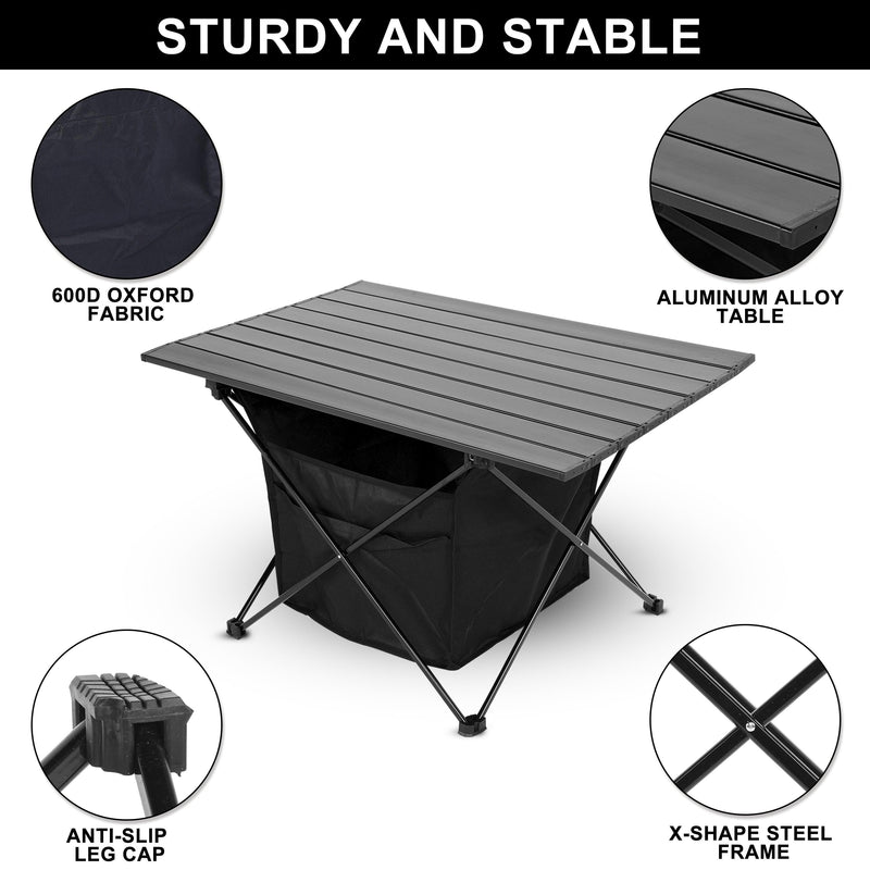 Portable Folding Aluminum Alloy Table with High-CapacityStorage and Carry Bag for Camping, Traveling, Hiking, Fishing, Beach, BBQ, Large, Black - Urban Living Furniture (Los Angeles, CA)