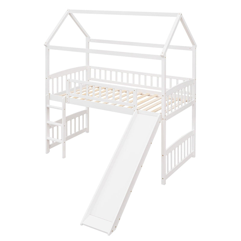 Twin Loft Bed with Slide, House Bed with Slide,White - Urban Living Furniture (Los Angeles, CA)