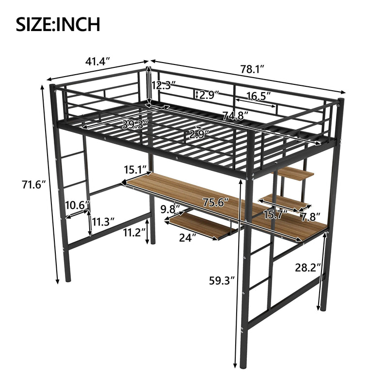 Loft Bed with Desk and Shelf , Space Saving Design,Twin - Urban Living Furniture (Los Angeles, CA)