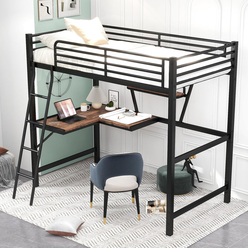 Twin Size Loft Metal&MDF Bed with Desk and Shelf, Black - Urban Living Furniture (Los Angeles, CA)