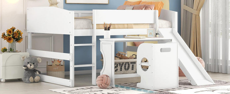 Low Study Full Loft Bed with Rolling Portable Desk and Chair,Multiple Functions Bed- White - Urban Living Furniture (Los Angeles, CA)