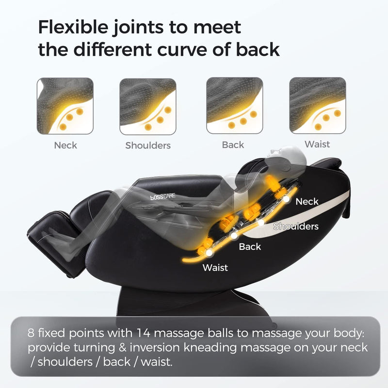 BOSSCARE Massage Chair Recliner with Zero Gravity Airbag Massage Bluetooth Speaker Foot Roller Black
